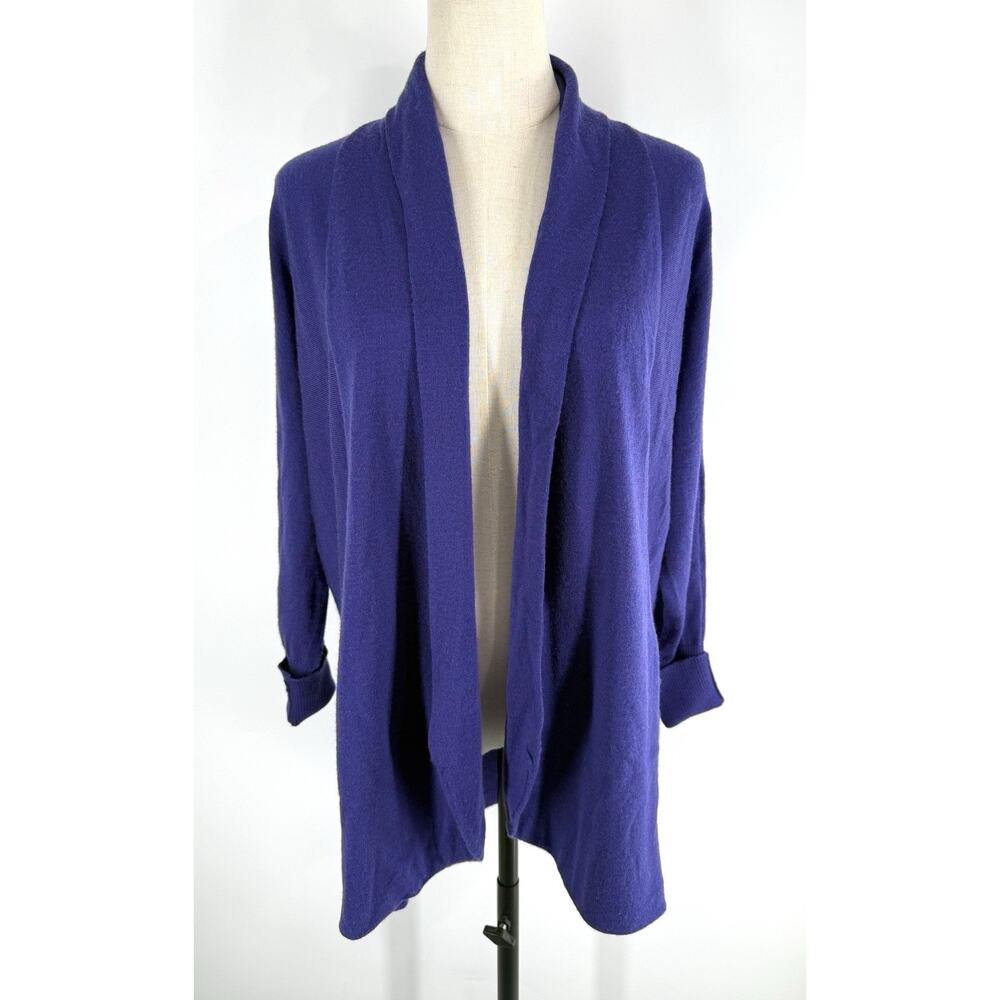 Eileen Fisher Womens Sweater Size XS Knit Merino Wool Cardigan Open Front Purple
